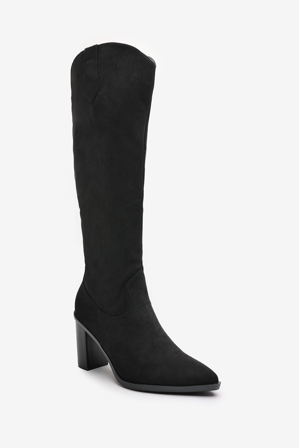 Regina Black Suede Knee High Block Heeled Boot