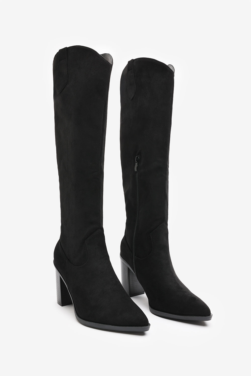 Regina Black Suede Knee High Block Heeled Boot