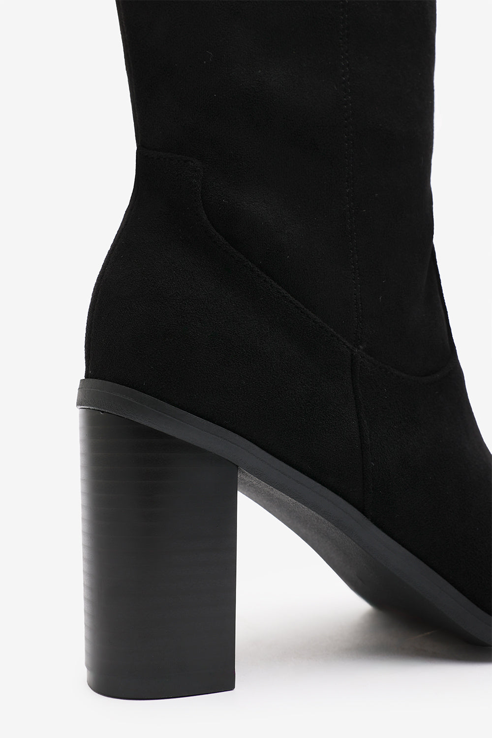 Regina Black Suede Knee High Block Heeled Boot