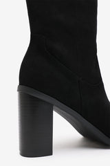 Regina Black Suede Knee High Block Heeled Boot