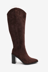 Regina Brown Suede Knee High Block Heeled Boot