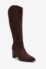 Regina Brown Suede Knee High Block Heeled Boot
