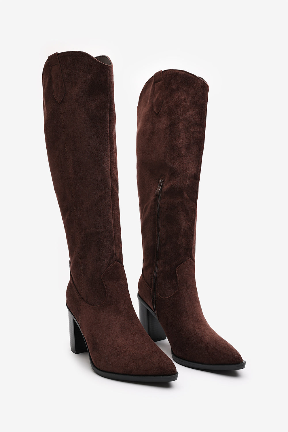 Regina Brown Suede Knee High Block Heeled Boot