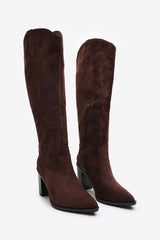 Regina Brown Suede Knee High Block Heeled Boot