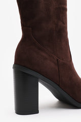 Regina Brown Suede Knee High Block Heeled Boot