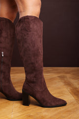 Regina Brown Suede Knee High Block Heeled Boot