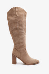 Regina Camel Suede Knee High Block Heeled Boot