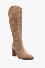 Regina Camel Suede Knee High Block Heeled Boot