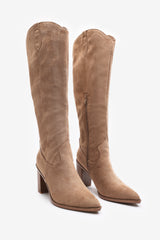 Regina Camel Suede Knee High Block Heeled Boot