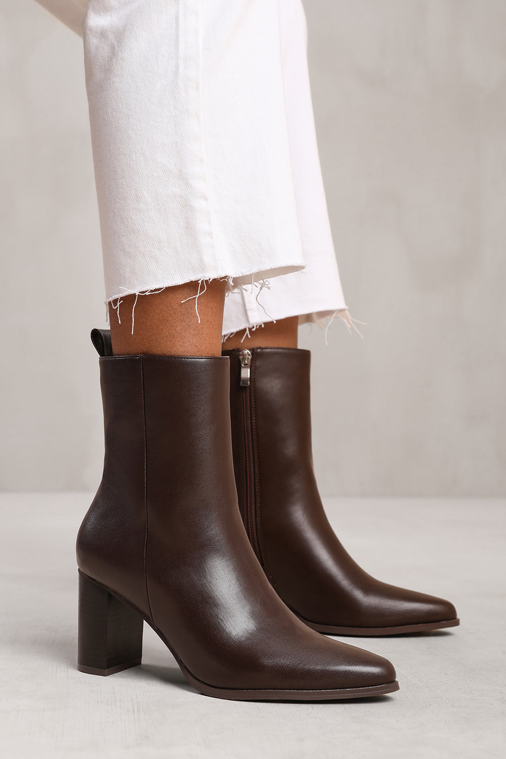 Brown leather high heel ankle boots hotsell