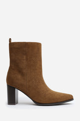 North Block Heel Ankle Boots In Khaki Suede