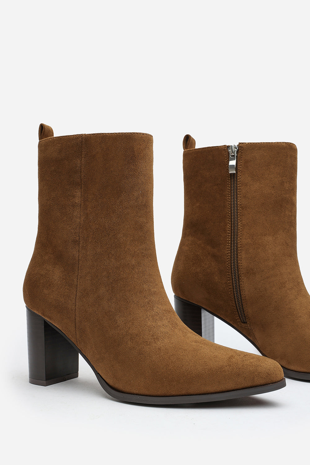 North Block Heel Ankle Boots In Khaki Suede