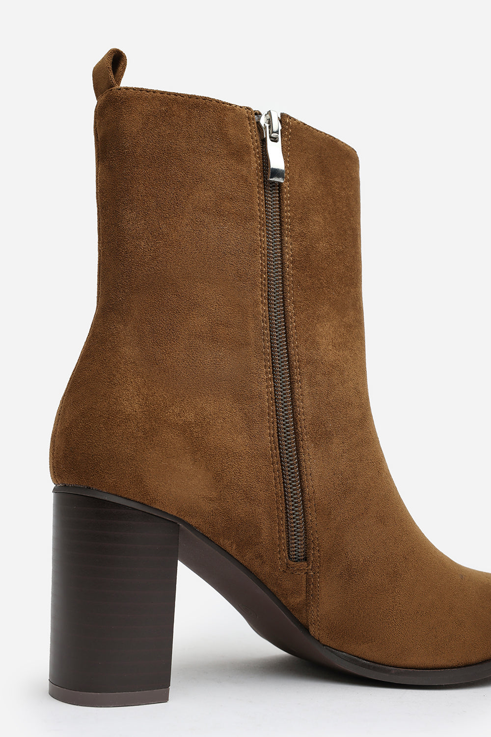 North Block Heel Ankle Boots In Khaki Suede