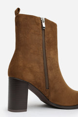 North Block Heel Ankle Boots In Khaki Suede