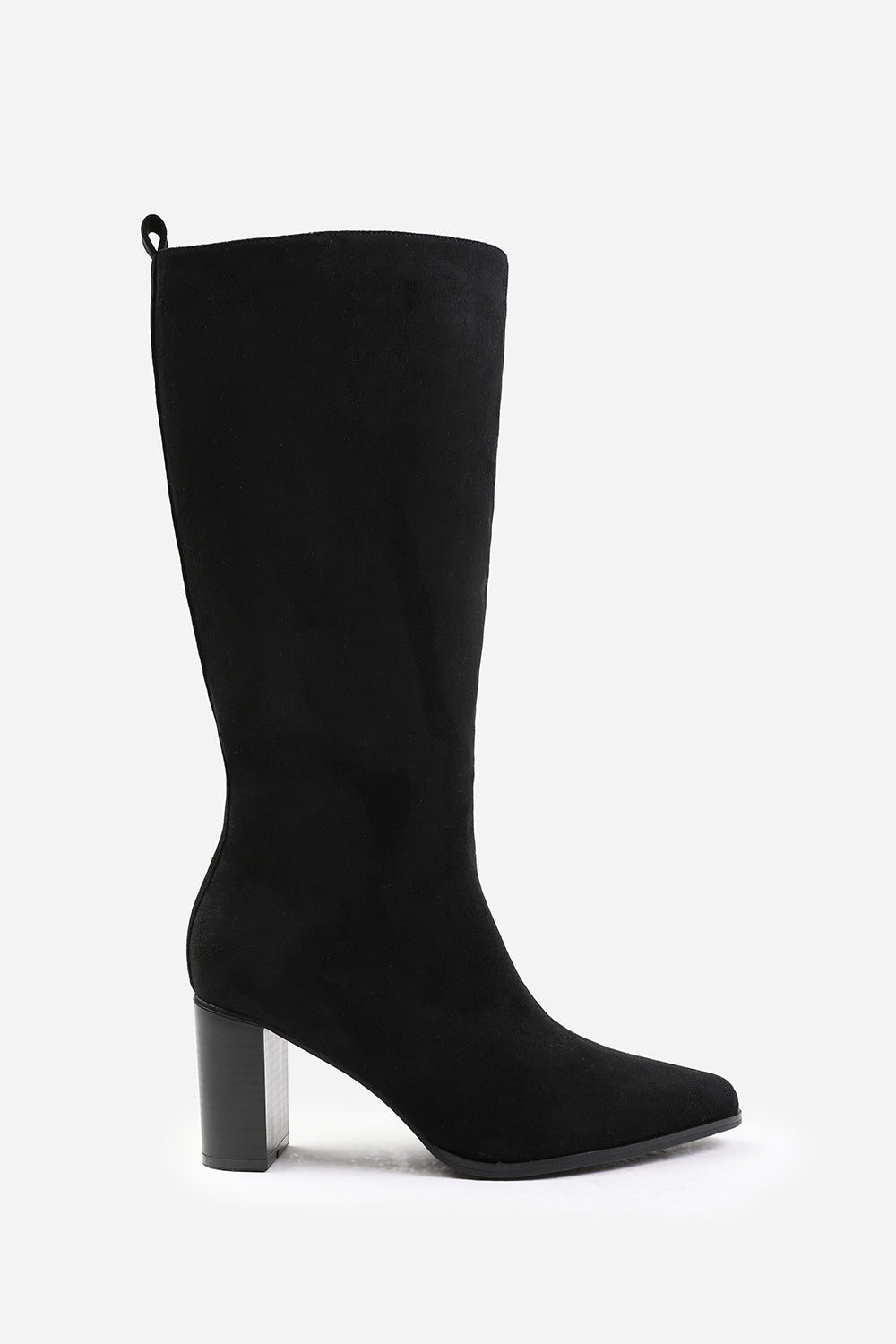 ELDER WIDE CALF BLOCK HEEL KNEE HIGH BOOTS WITH SIDE ZIP IN WIDE E FIT IN BLACK SUEDE