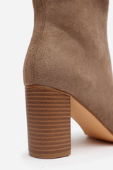 Elder Block Heel Knee High Boots with Side Zip In Camel Suede