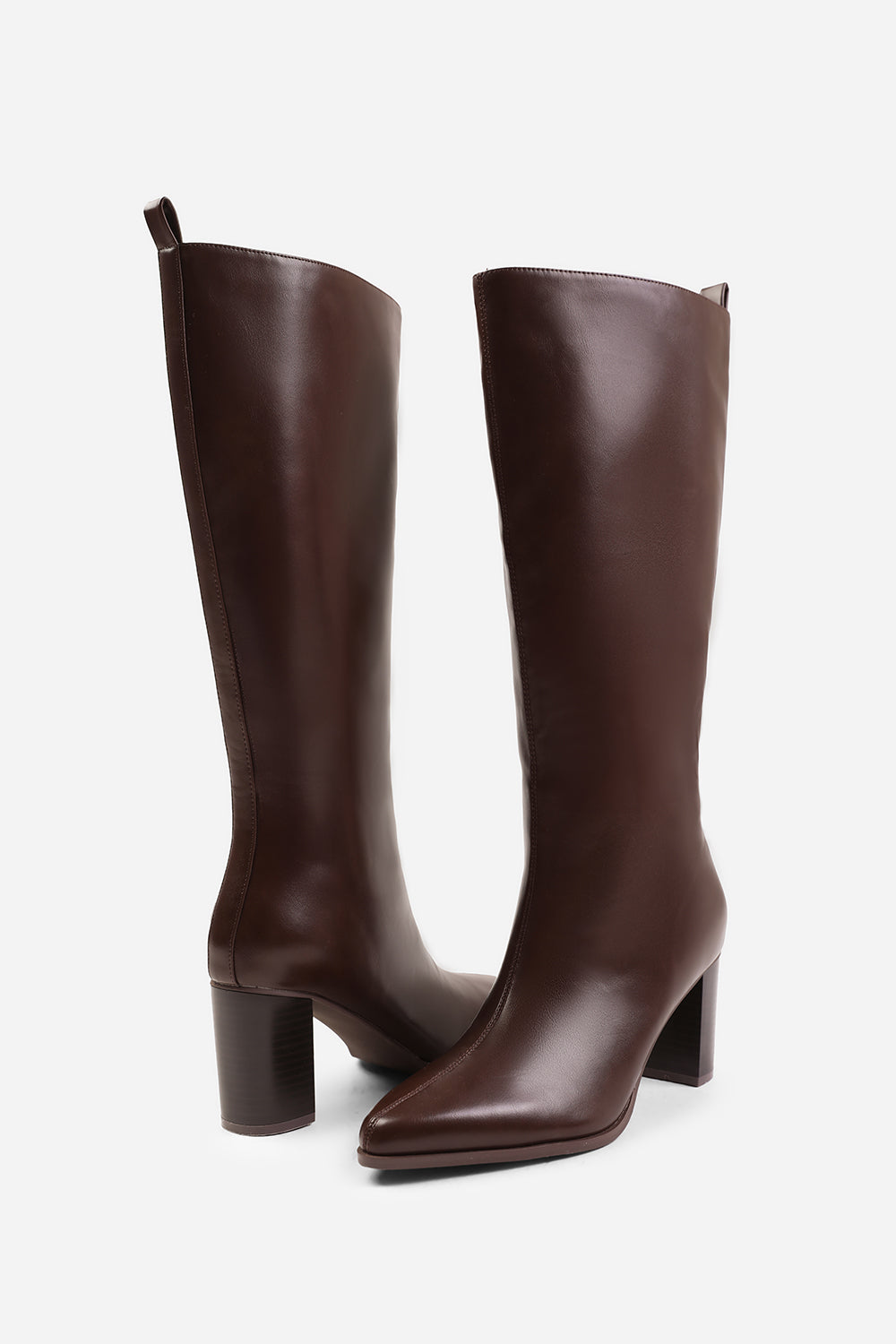 Brown leather knee high boots sale best sale