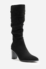 Primrose Wide Fit Slouch Knee High Boots With Block Heel In Black Suede