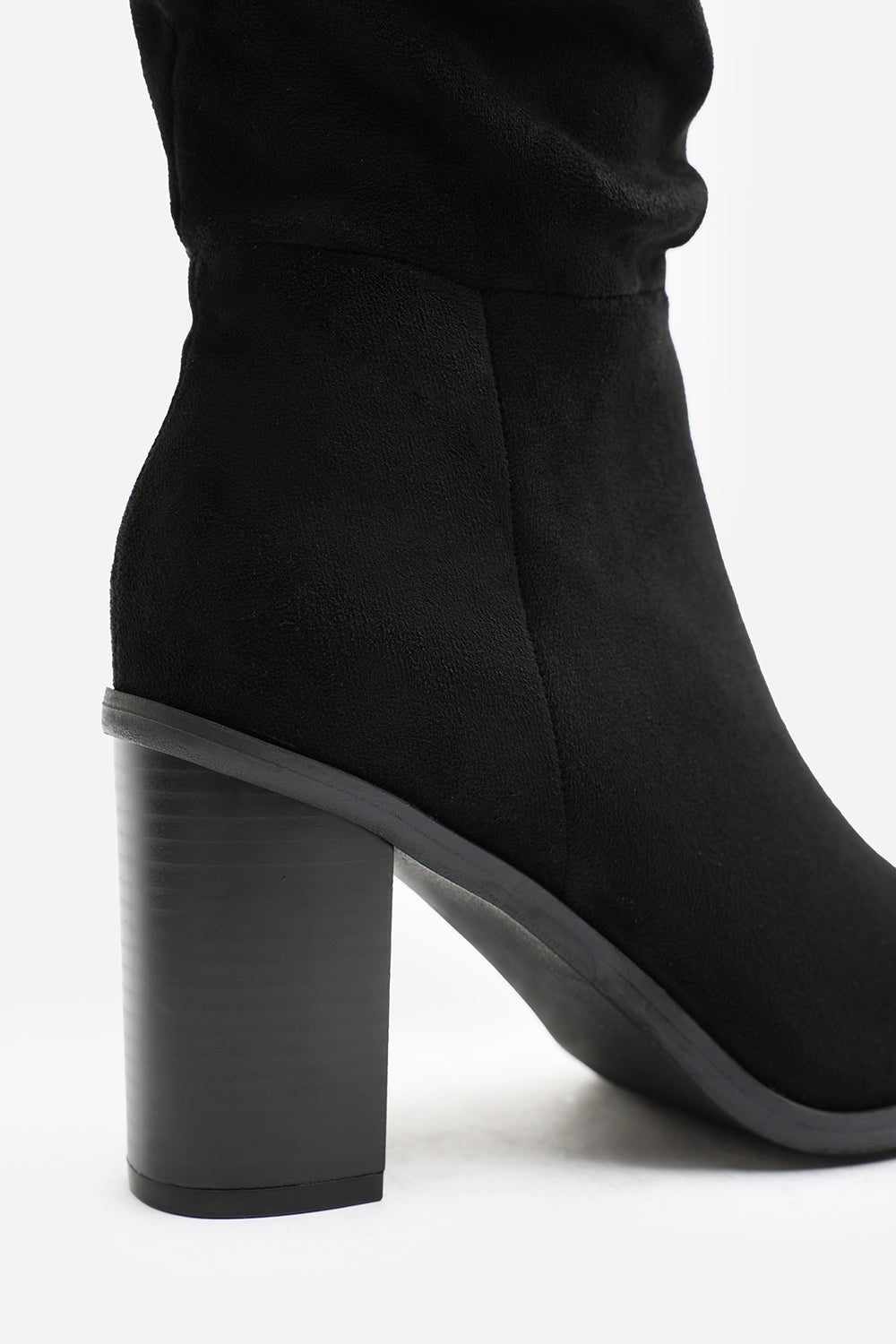 Primrose Wide Fit Slouch Knee High Boots With Block Heel In Black Suede
