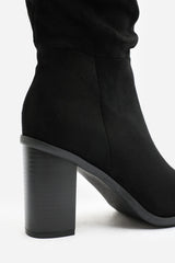 Primrose Wide Fit Slouch Knee High Boots With Block Heel In Black Suede