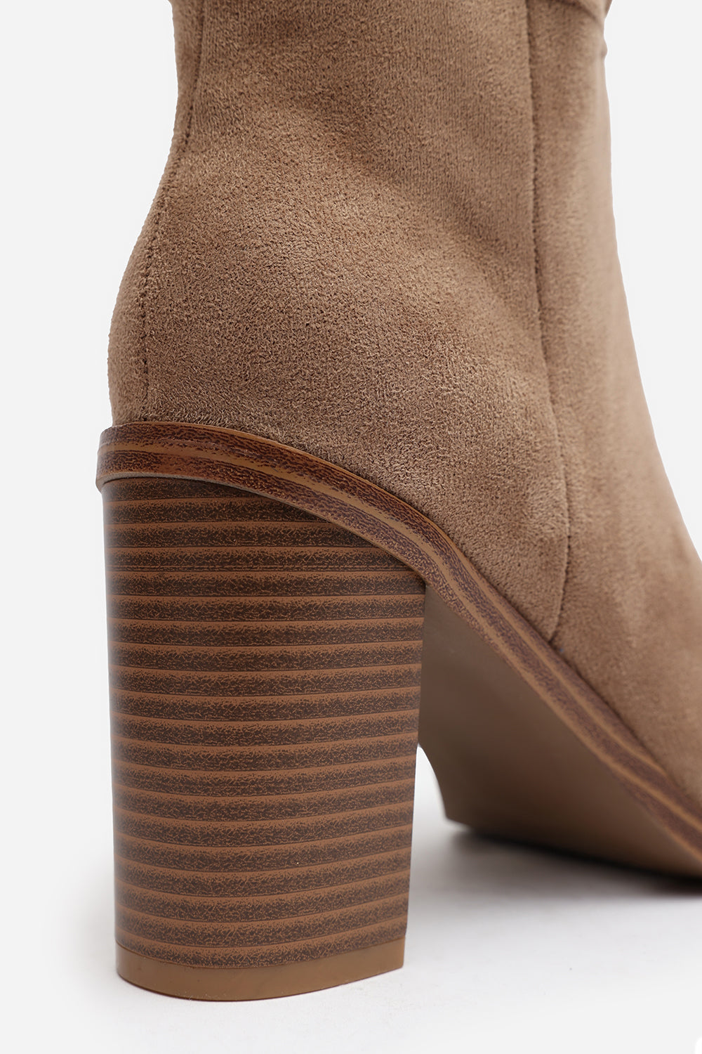 Primrose Slouch Knee High Boots with Block Heel in Camel Suede