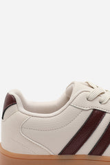 Venice Classic beige retro lace up trainer with wine stripes