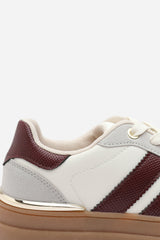 Yulia Grey Platform Lace Up Trainers with Wine Side Stripes