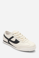 Brisa Beige Court Lace up Trainer with Black Stripe detail