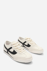 Brisa Beige Court Lace up Trainer with Black Stripe detail