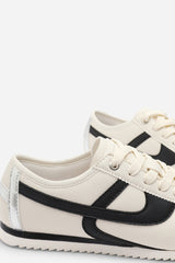 Brisa Beige Court Lace up Trainer with Black Stripe detail
