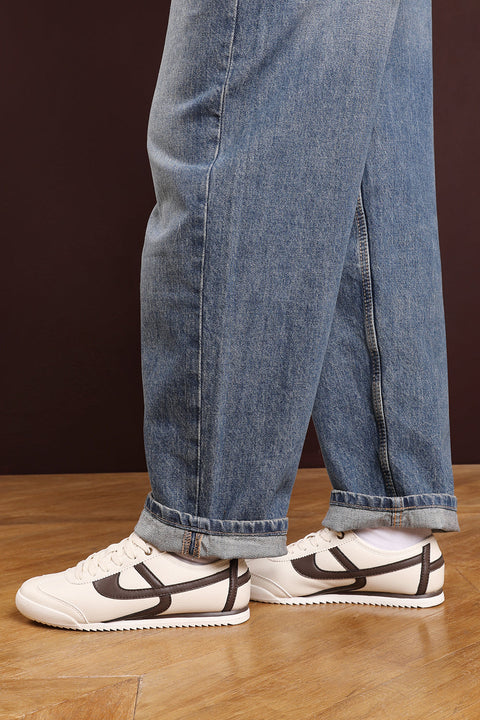 Brisa Beige Court Lace up Trainer with Brown Stripe detail