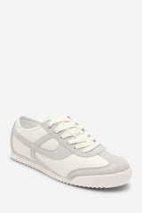 Brisa White Court Lace up Trainer with Grey  Stripe detail