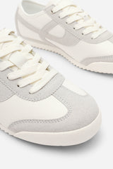Brisa White Court Lace up Trainer with Grey  Stripe detail