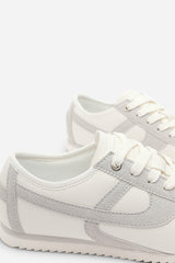 Brisa White Court Lace up Trainer with Grey  Stripe detail