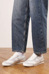 Brisa White Court Lace up Trainer with Grey  Stripe detail