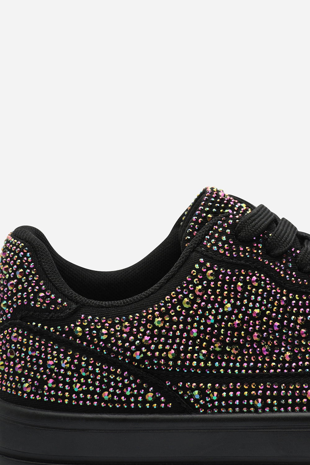 Caia Black Wedge Lace Up trainer with Black diamante Detail