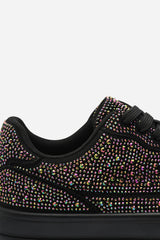 Caia Black Wedge Lace Up trainer with Black diamante Detail