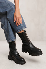 SUSIE KNITTED BOOT WITH FRONT ZIP IN BLACK FAUX LEATHER