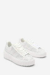 Darcia White and Silver Lace Up Trainer with Diamante pattern and chunky sole