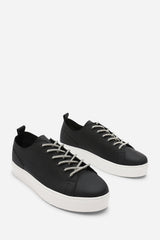 Eliane Black Low Wedge Trainer with Silver Lace up detail