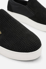 Florina Black Zip detail Trainer with Diamante Toe