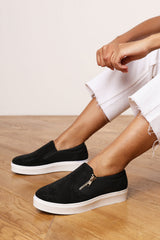 Florina Black Zip detail Trainer with Diamante Toe