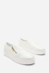 Florina White Zip detail Trainer with Diamante Toe