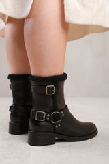 WYNTER WIDE FIT ANKLE BOOT WITH BUCKLE DETAILING IN BLACK FAUX LEATHER