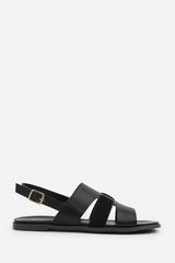 UMA WIDE FIT FLAT SANDALS WITH MULTI STRAP DETAIL AND BUCKLE CLOSURE IN BLACK