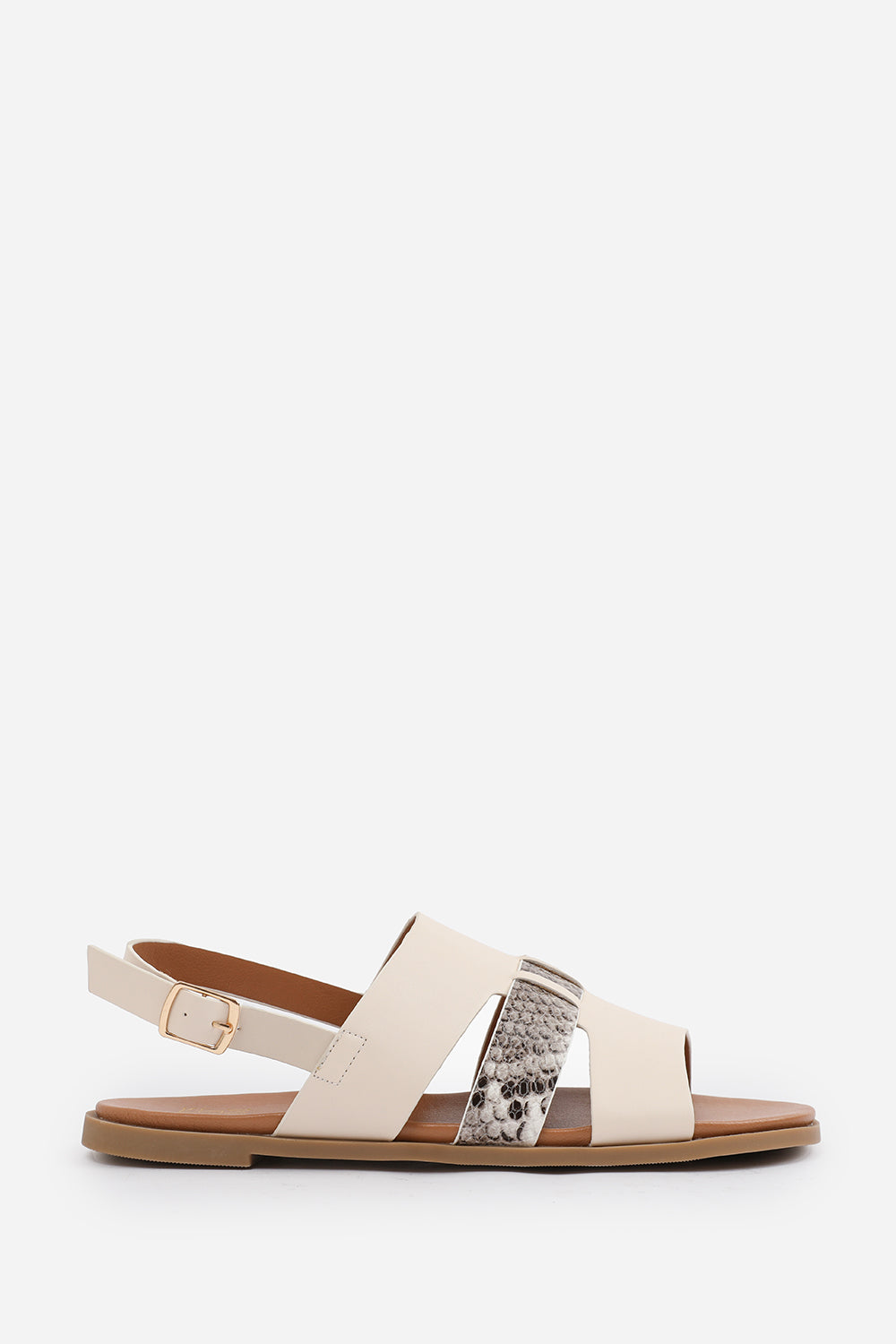 UMA FLAT SANDALS WITH MULTI STRAP DETAIL AND BUCKLE CLOSURE IN CREAM