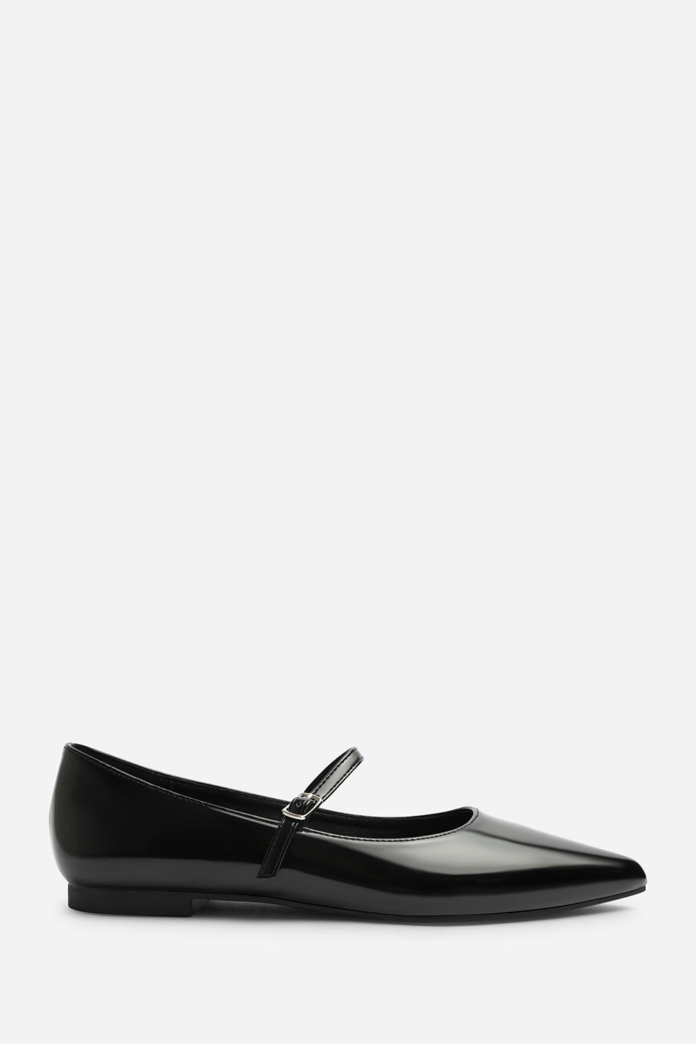 Novalee Pointed Toe Mary Jane Front Strap Ballet Flats in Black Patent