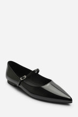 Novalee Pointed Toe Mary Jane Front Strap Ballet Flats in Black Patent