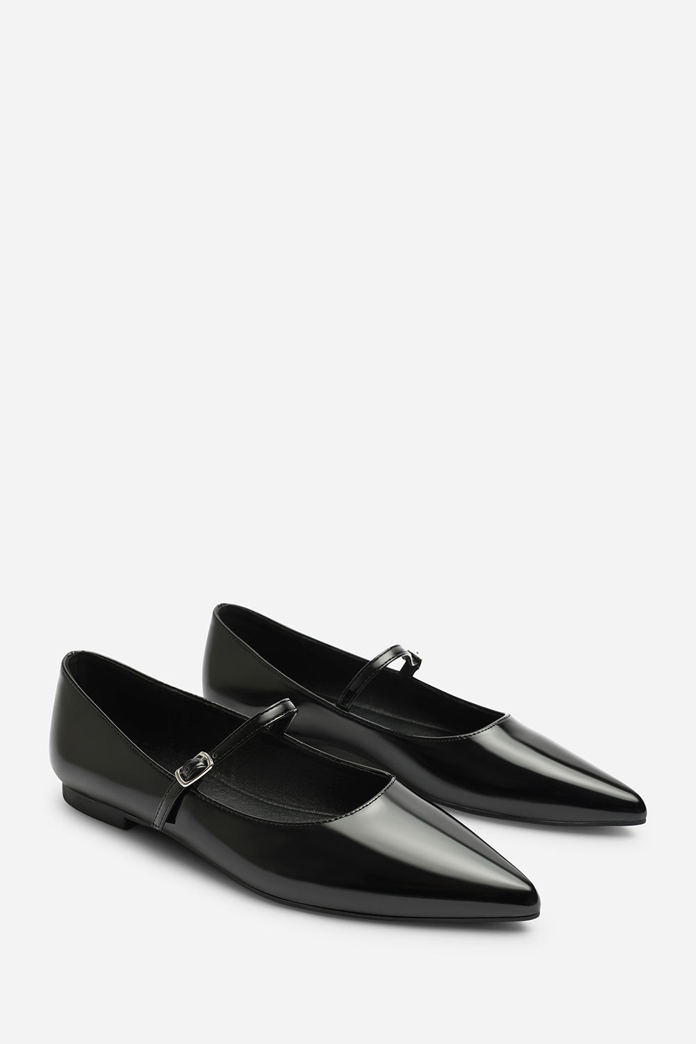Novalee Wide Fit Pointed Toe Mary Jane Front Strap Ballet Flats