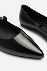 Novalee Pointed Toe Mary Jane Front Strap Ballet Flats in Black Patent